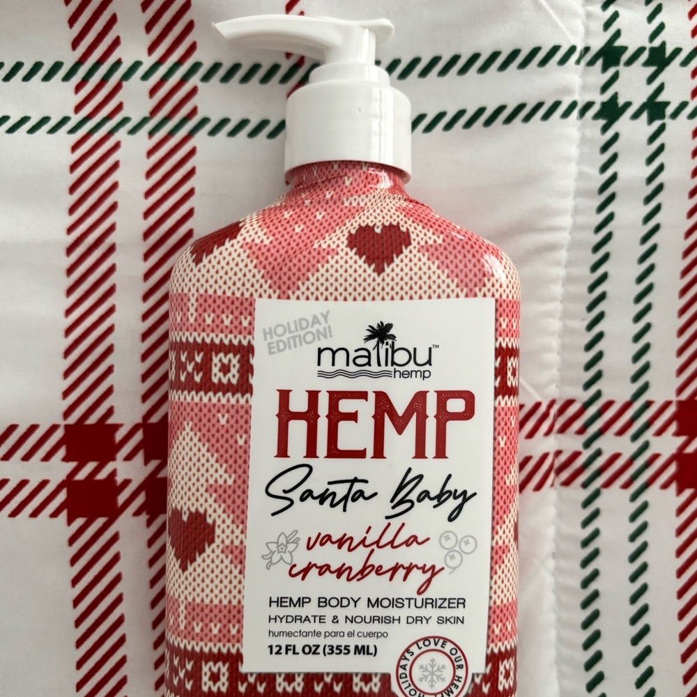 Malibu Hemp Santa Baby Vanilla Cranberry Moisturizer - Festive Red and White